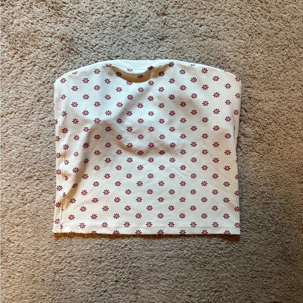 Aerie White and Red Floral Tube top - size S NWT